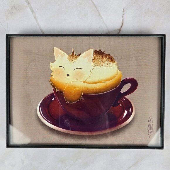 Set of 3 Whimsical Cat and Coffee Framed Prints Black Frames Ready to Hang - Picture 4 of 6